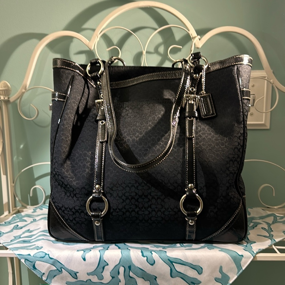 Coach Signature Jacquard Black Tote